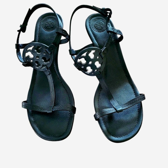 Tory Burch Shoes - Tory Burch Miller T-Strap Wedge Sandals in Black for Women Size 9